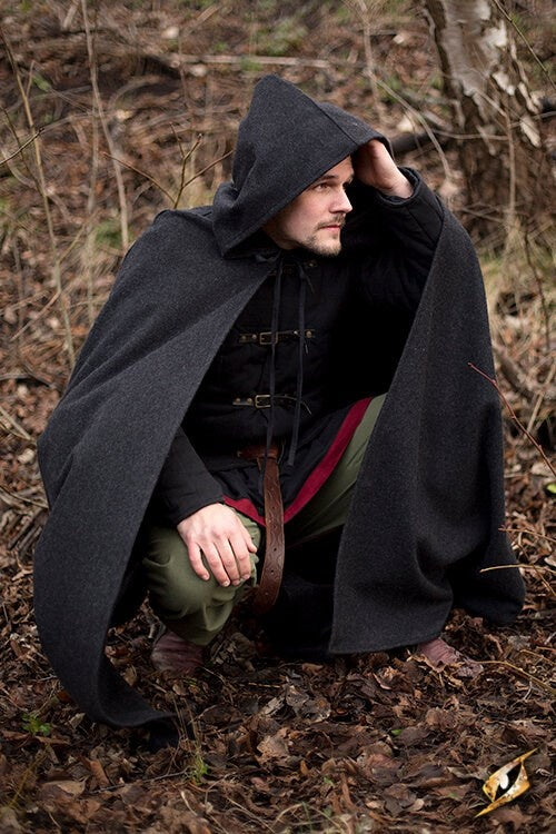 Uldkappe med hætte, grå