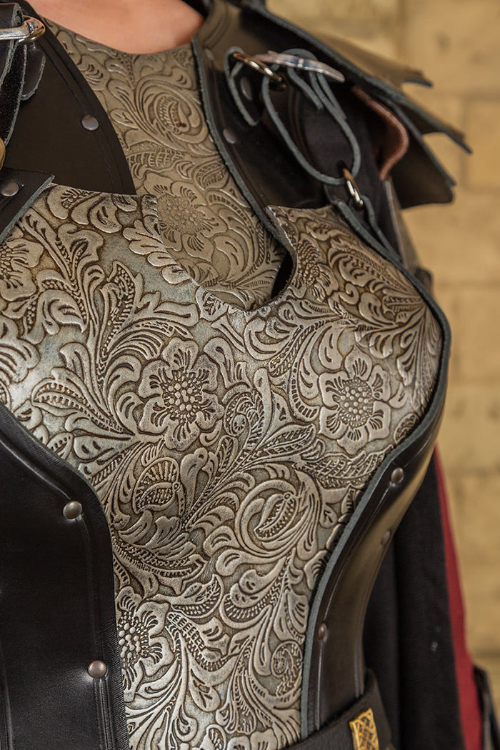 Leather ladies armor Morgana, black-silver