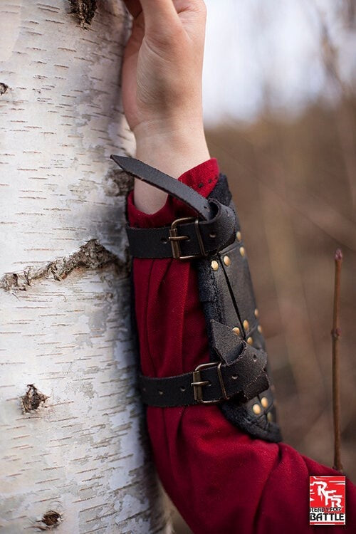 Fighter läderbracers, underarmskydd, svart