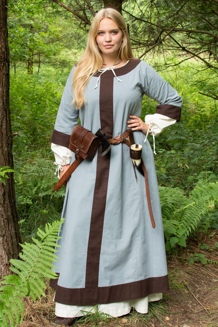 Frühmittelalterliches Kleid Clotilde, blau braun