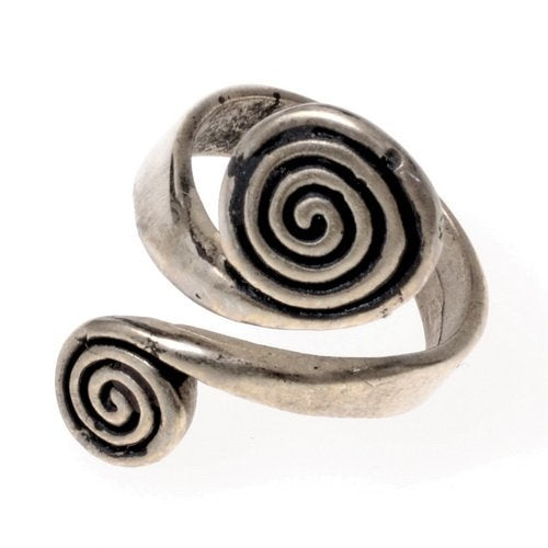 Bague celtique avec spirales, bronze argenté