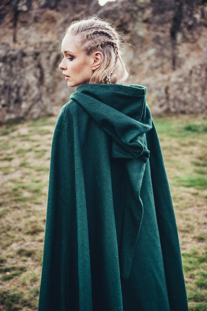 Mantello ricamato Damia, verde, misto lana