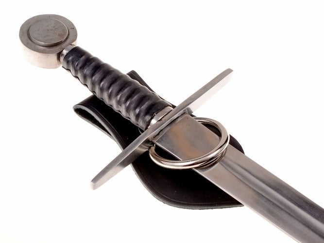 Leather weapon holder for belt, knot motif, brown