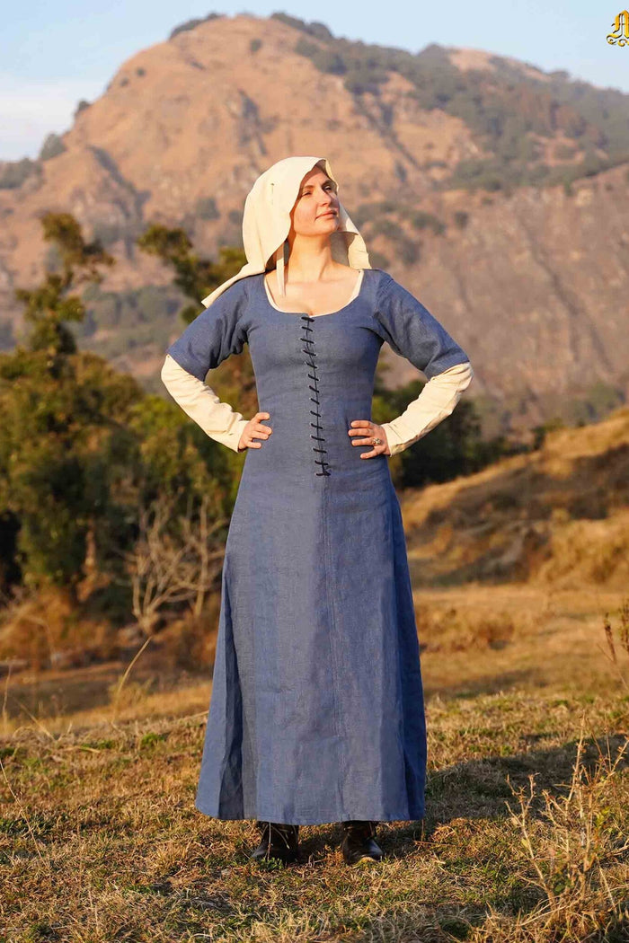 Cottehardie, lin, bleu du 15ème siècle