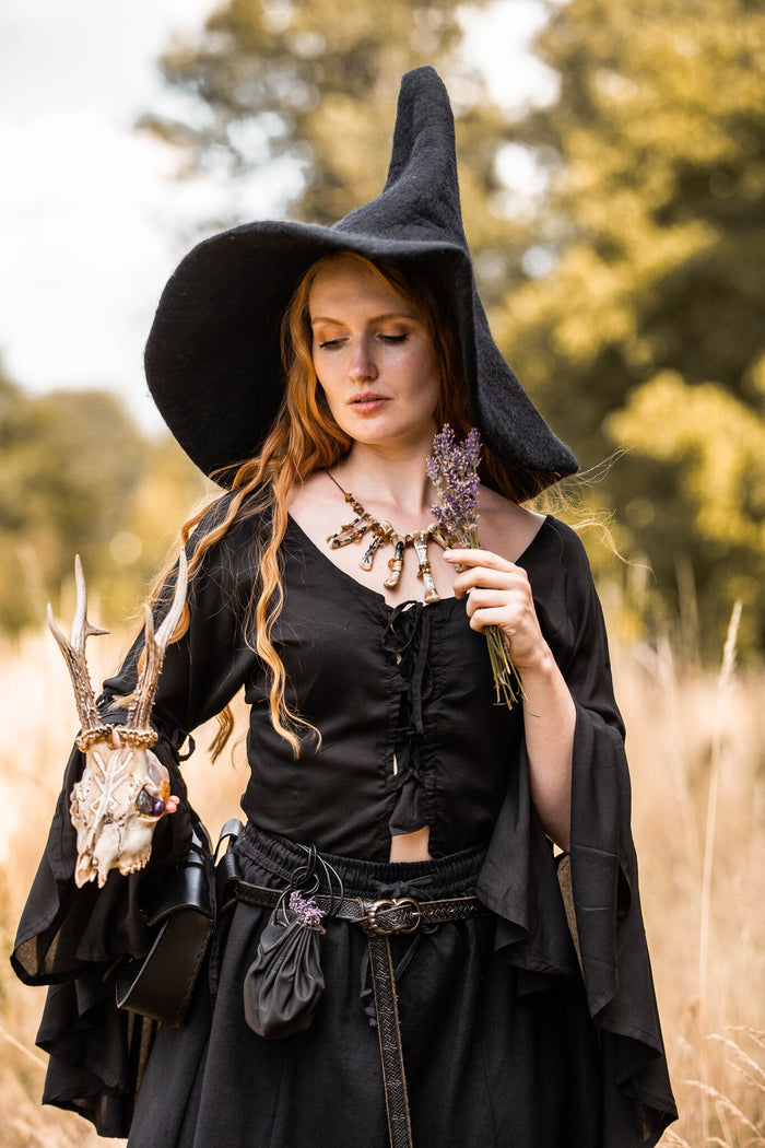 Chapeau de sorcière noir, feutre de laine