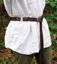 Leather belt with ring buckle, 155 cm, brown