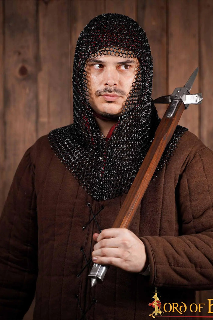 Chainmail coif, black, unriveted round rings