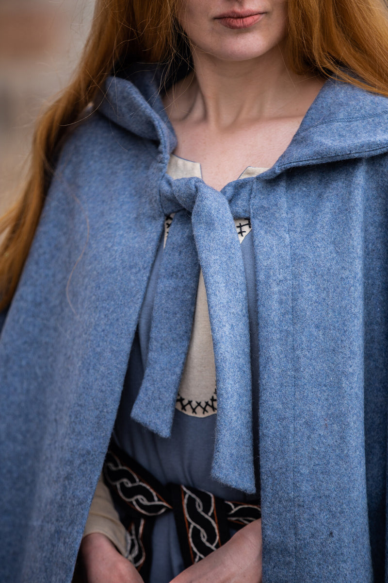 Middelalderlig kappe Mila, uldmix, blå