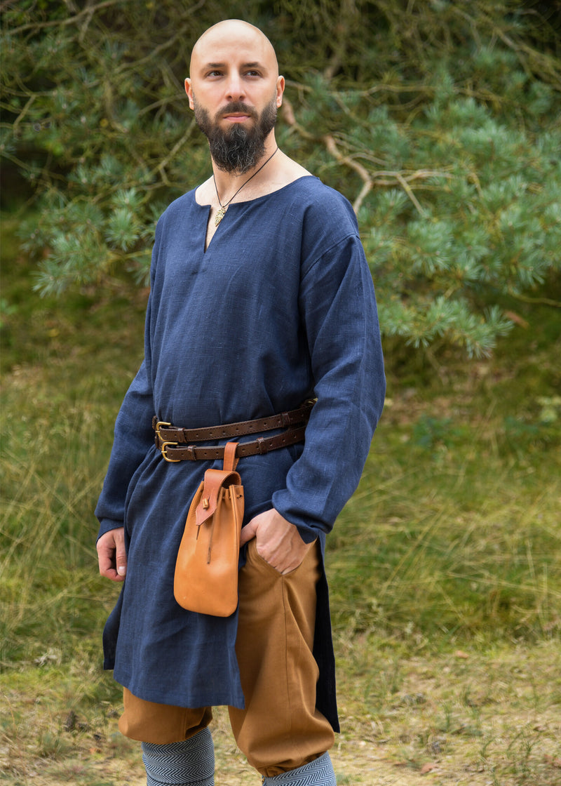 Middelalderlig hør-tunika, blå