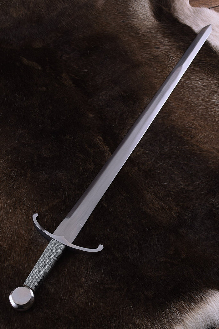 Mittelalterliches Schwert mit gebogener Parierstange halb scharf