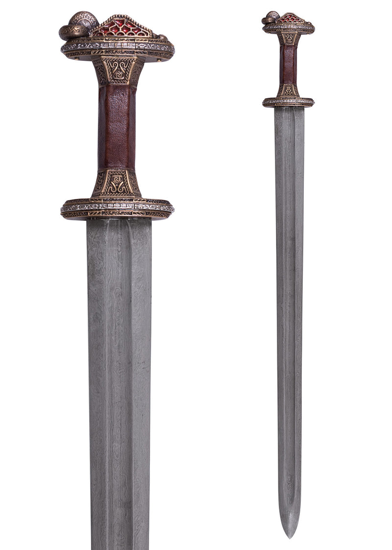 Épée Vendel Uppsala 7e-8e siècle, laiton poignée, damas, semi-tranchant