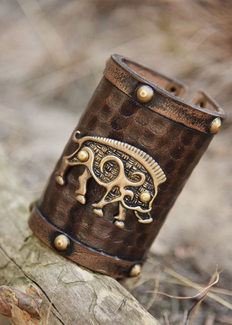 Bracciale celtico con cinghiale Knocknagael, per pezzo, cuoio