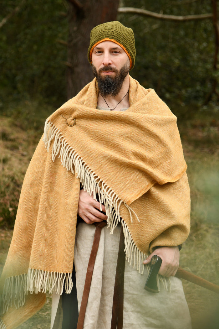 Crocheted cap, 100% wool, green - yellow