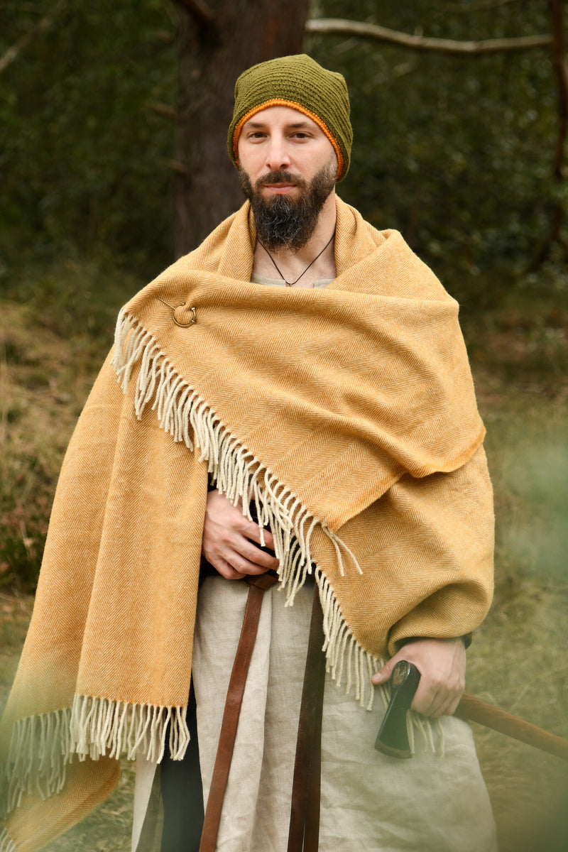 Bonnet tricoté, 100% laine, vert - jaune