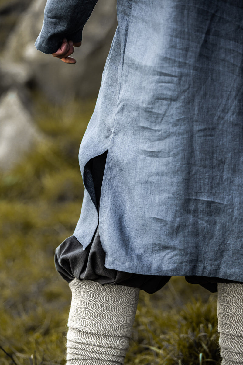 Viking tuniek Halvar linnen, blauw-grijs