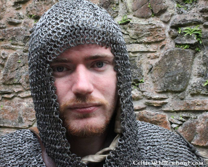 Cofia de malla con cuello cuadrado, anillas mixtas remachadas, 6 mm