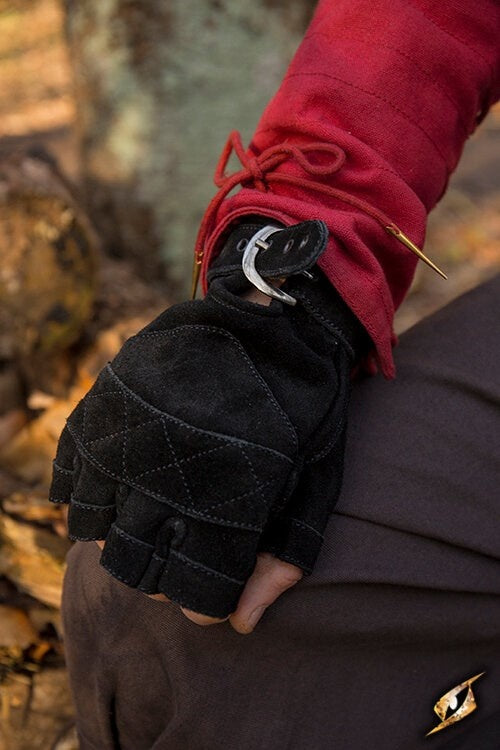 Wildleder Fingerhandschuhe ohne Finger, schwarz