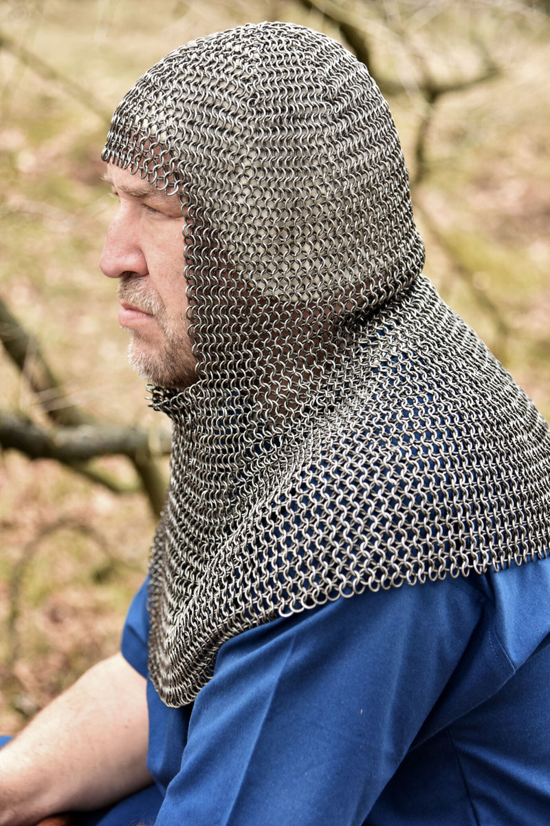 Chainmail coif with square neck, untreated, 8 mm