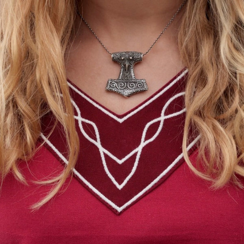 Gotische jurk Fiona, rood-naturel