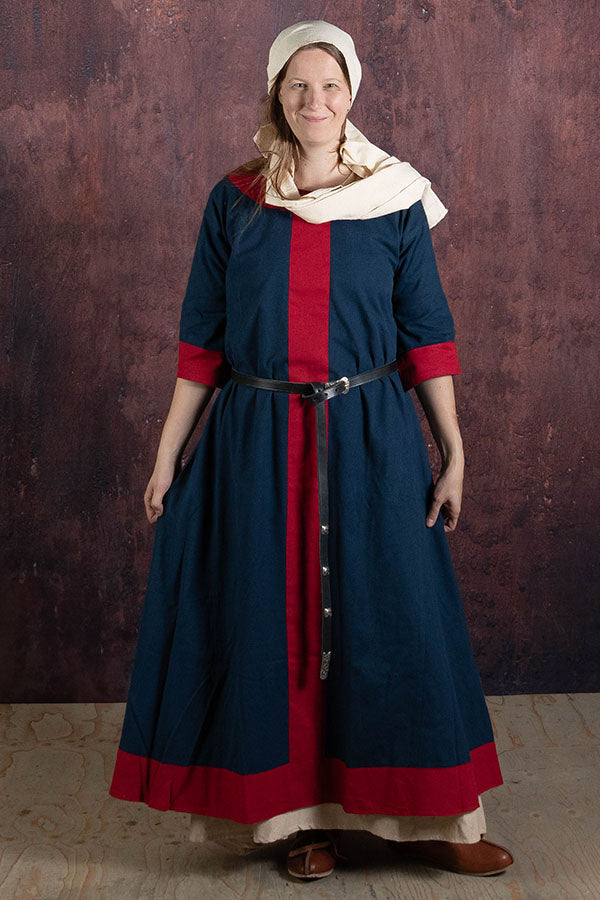 (Vroeg) middeleeuwse jurk Clotilde, blauw-rood
