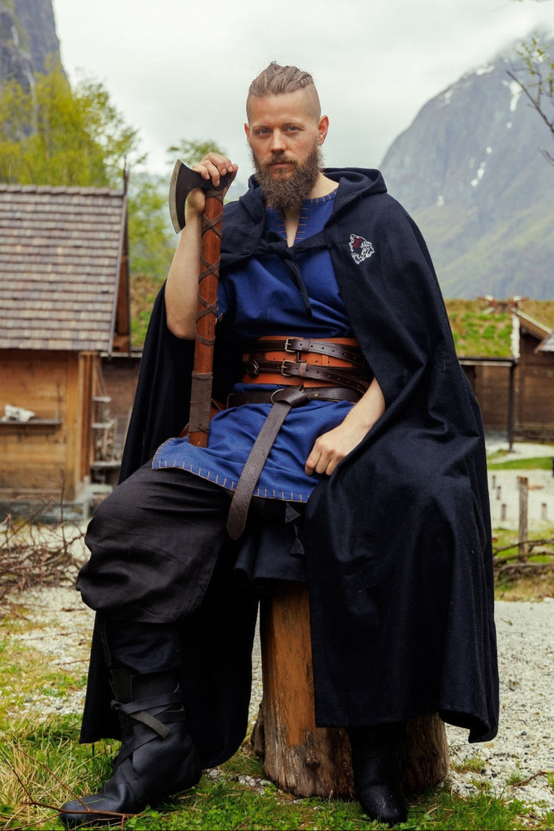 Vikingekappe Fenrir, sort, uldblanding