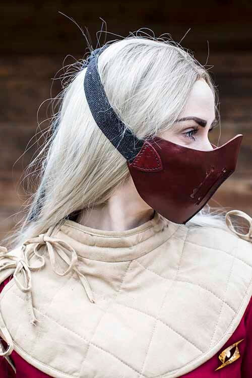 Leather Mempo half mask, red