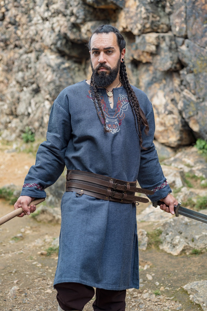 Viking tunic wolf Fenrir, blue
