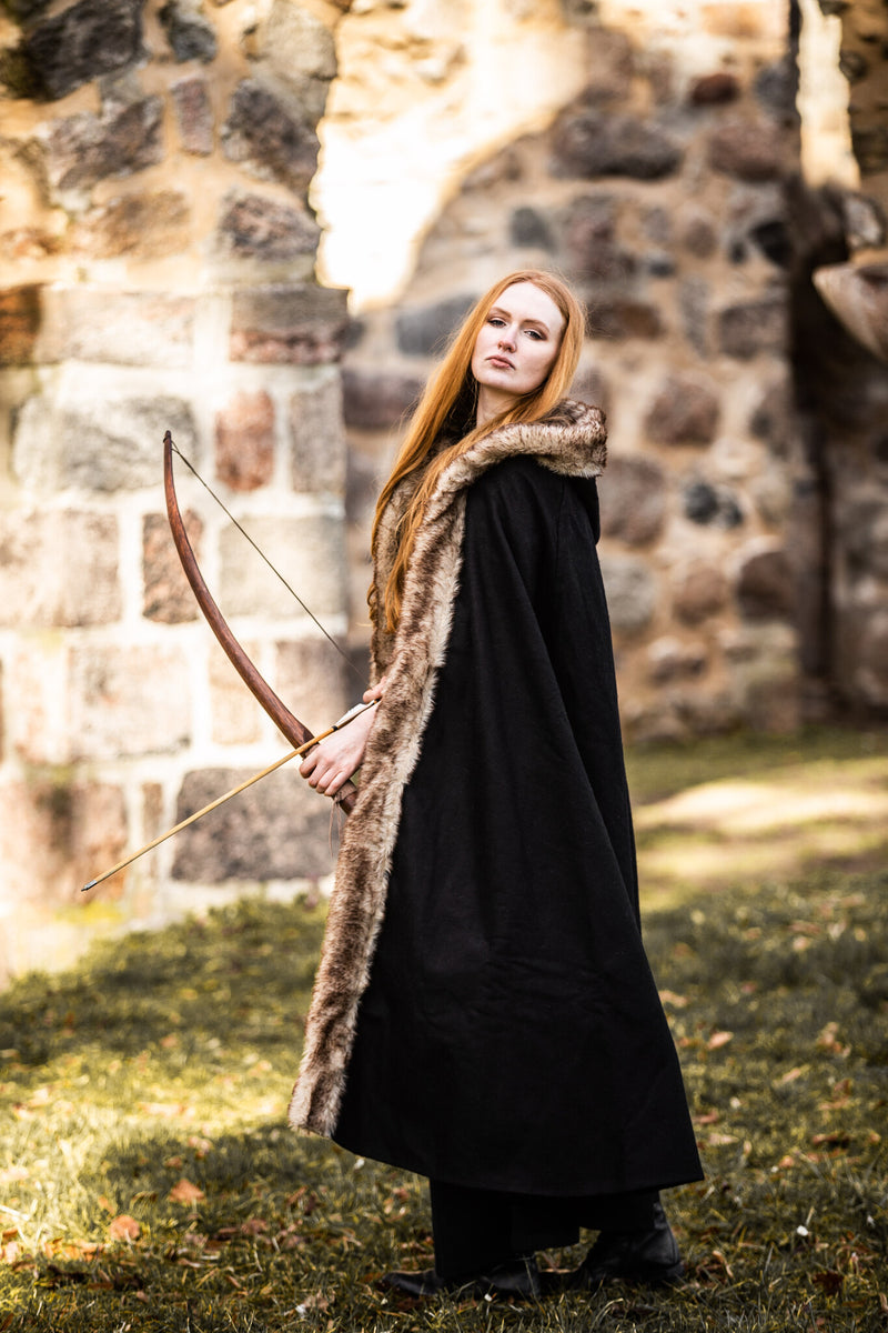 Manto vikingo Fjell, negro, mezcla de lana