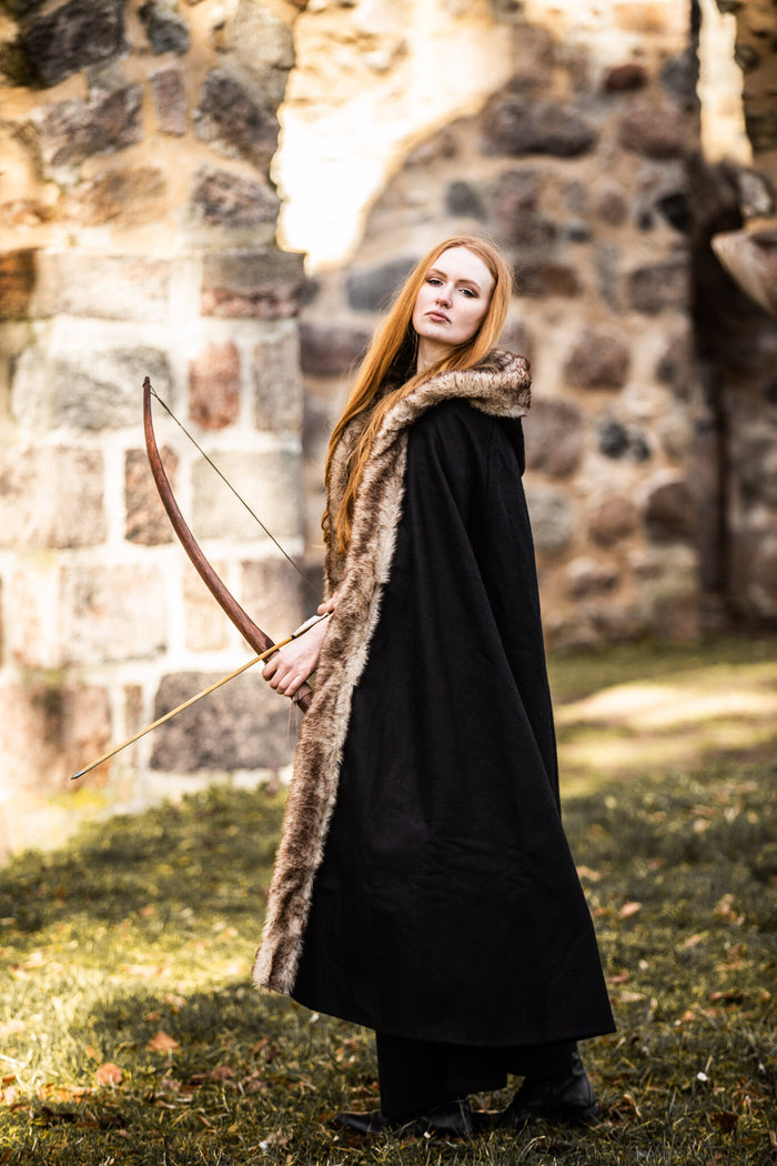Viking cloak Fjell, black, wool mix