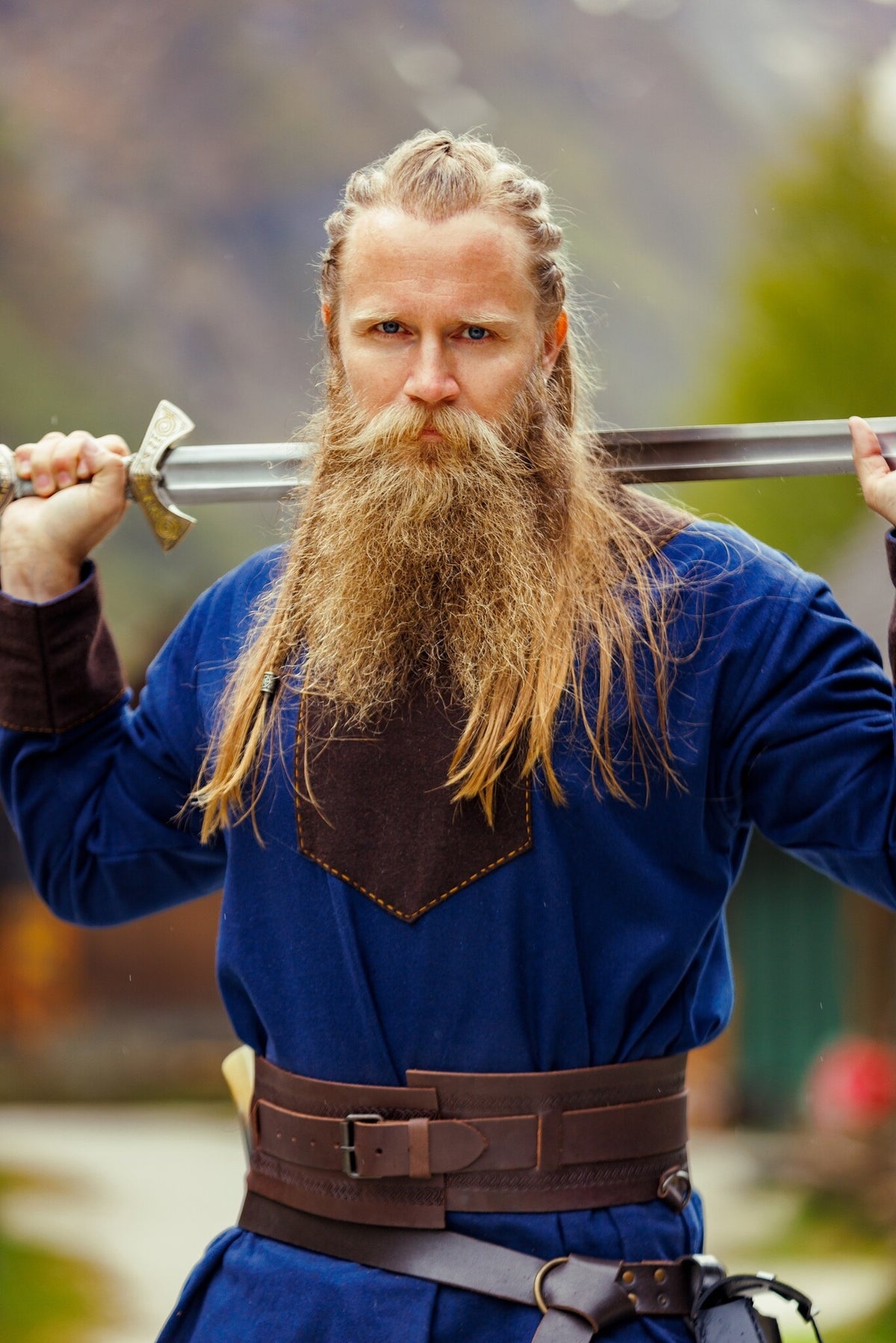 Vikingetunika Roland, uldmix, blå