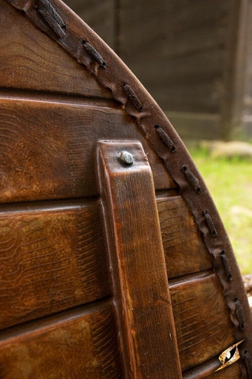 Escudo LARP Thegn, blanco-madera, 70 cm