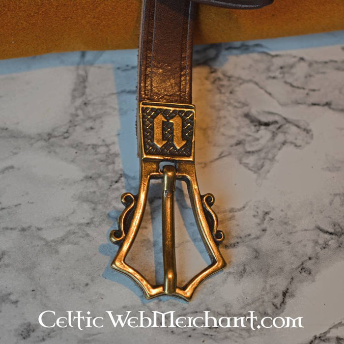 Gotische riem, 15e eeuw, messingen gesp, 151 cm, bruin