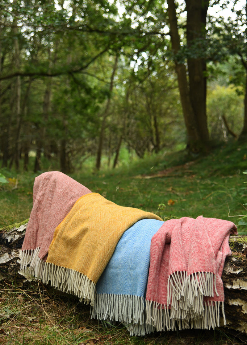 100 procent ullfilt mantel, fiskbensmönster, blå