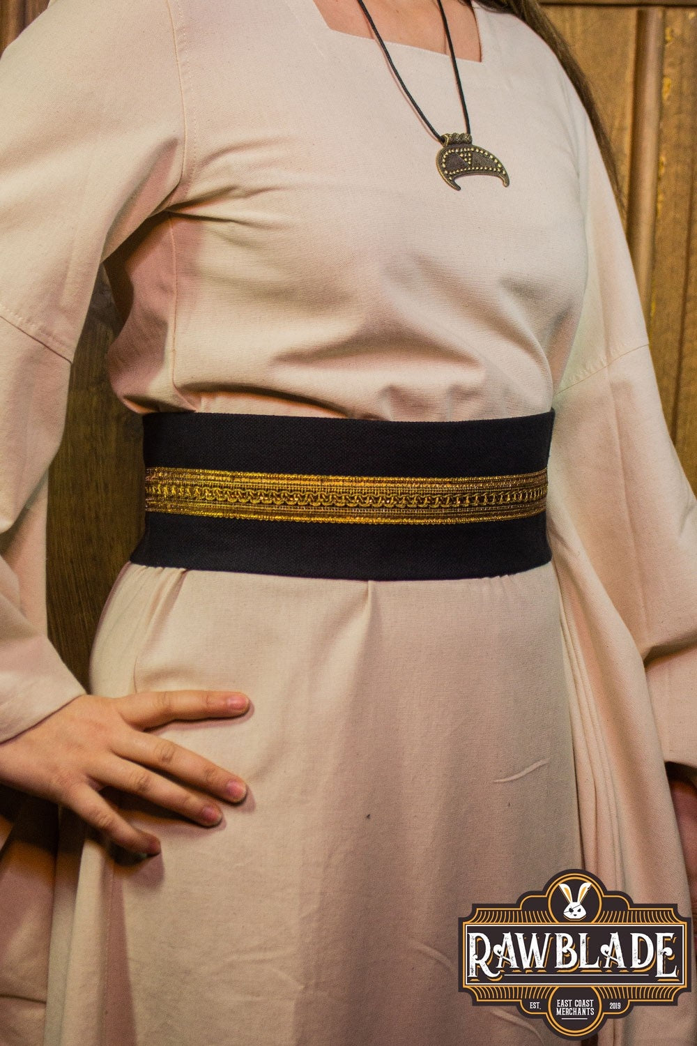 Jeanne stoffen riem - Zwart/goud