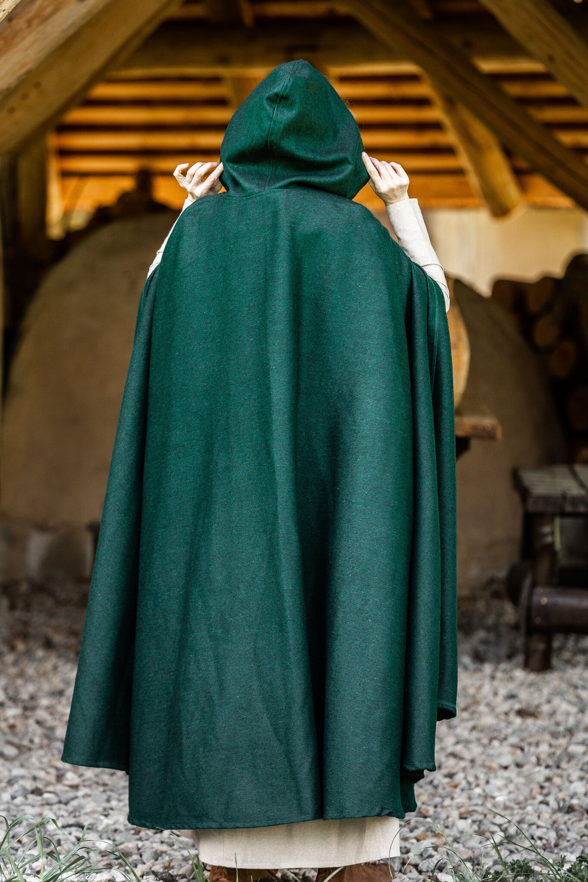 Średniowieczny płaszcz Karen, zielony, mieszanka wełny