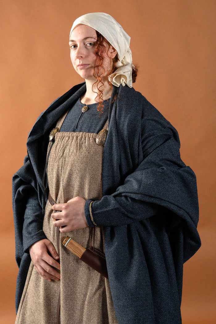 Wikinger Mantel Hjalmar mit Diamantbindung, Wolle, blau schwarz