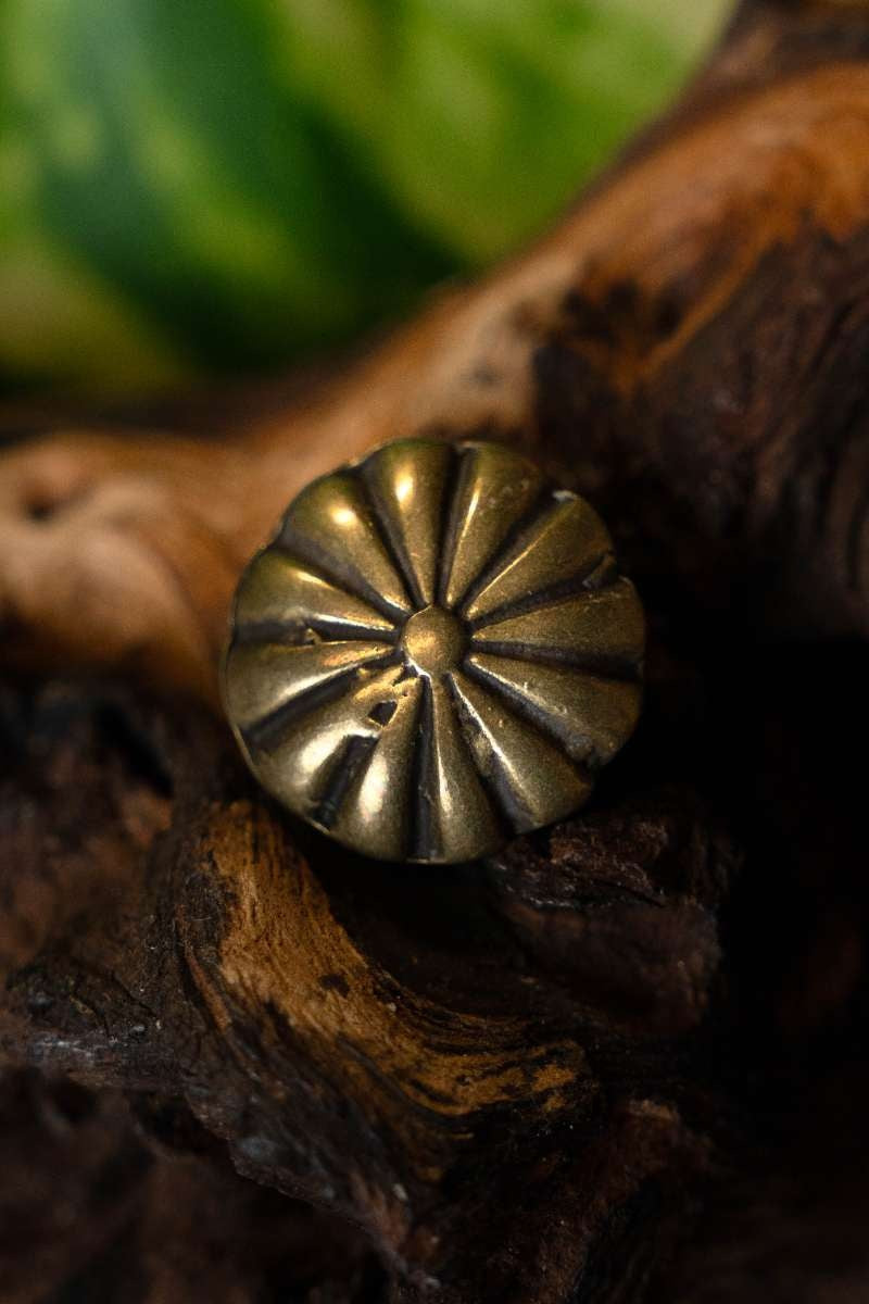 Mittelalterlicher Riemenbeschlag mit Rosette, Satz mit 5 Stück, Messing