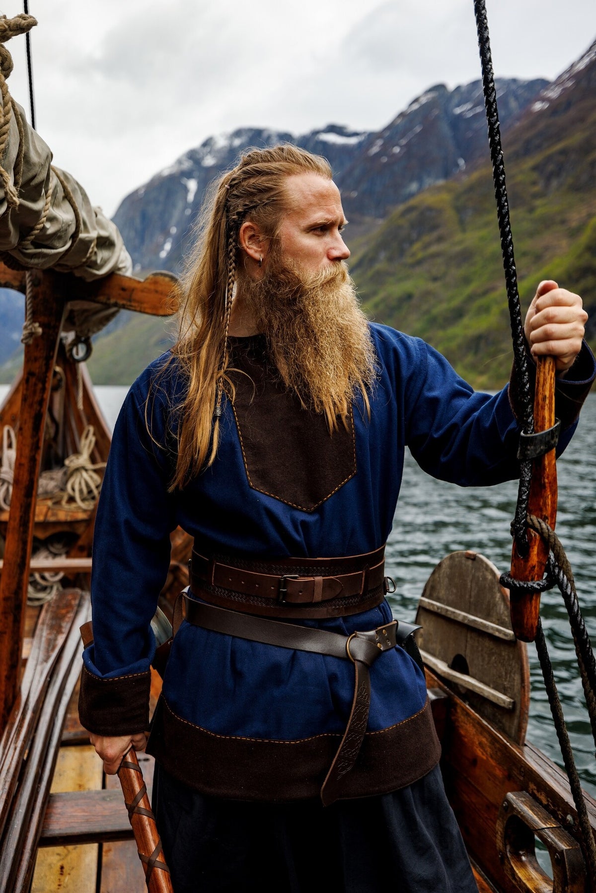 Vikingetunika Roland, uldmix, blå