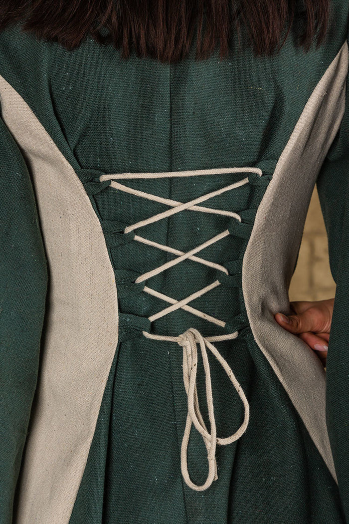 Medieval dress Jasione, green/cream