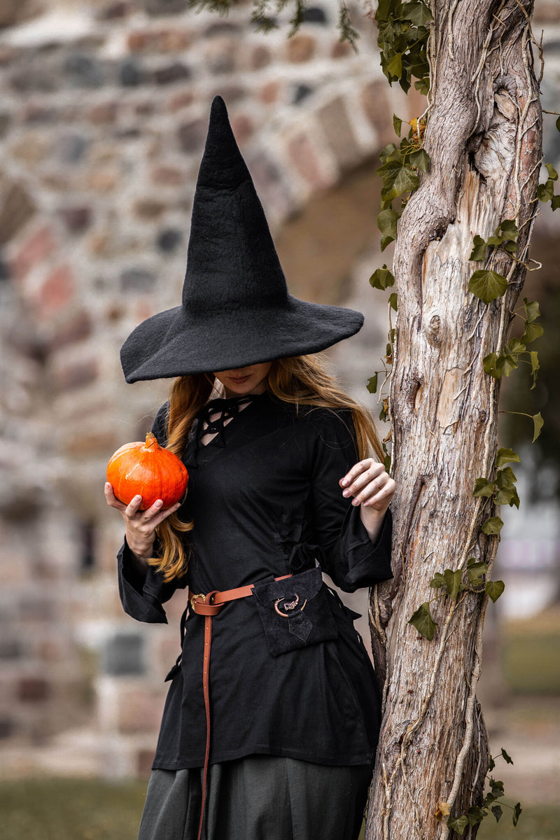 Kapelusz czarownicy, czarny, filc wełniany