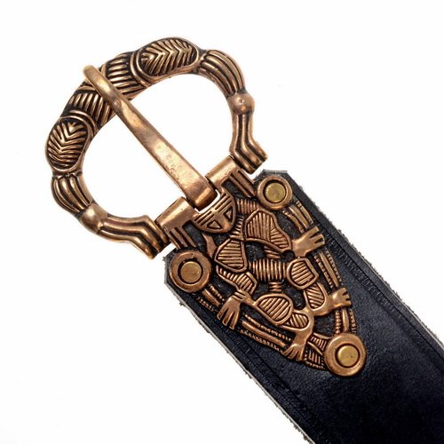 cinturón vikingo Oseberg-estilo, negro cuero