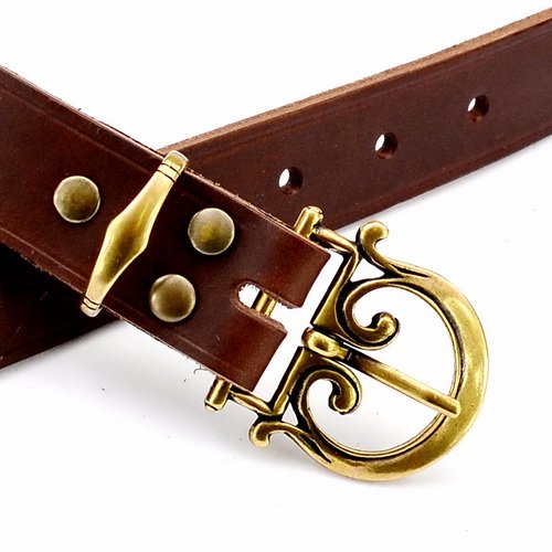 Classical Roman belt, 3cm, brown leather, silver plated brass
