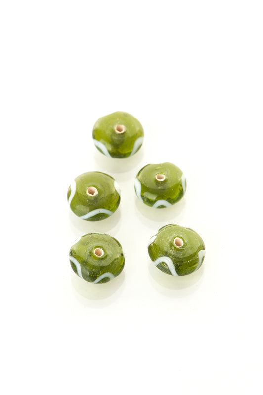 Wikinger-Glasperle Ranveig, grün-weiß, 5 Stück