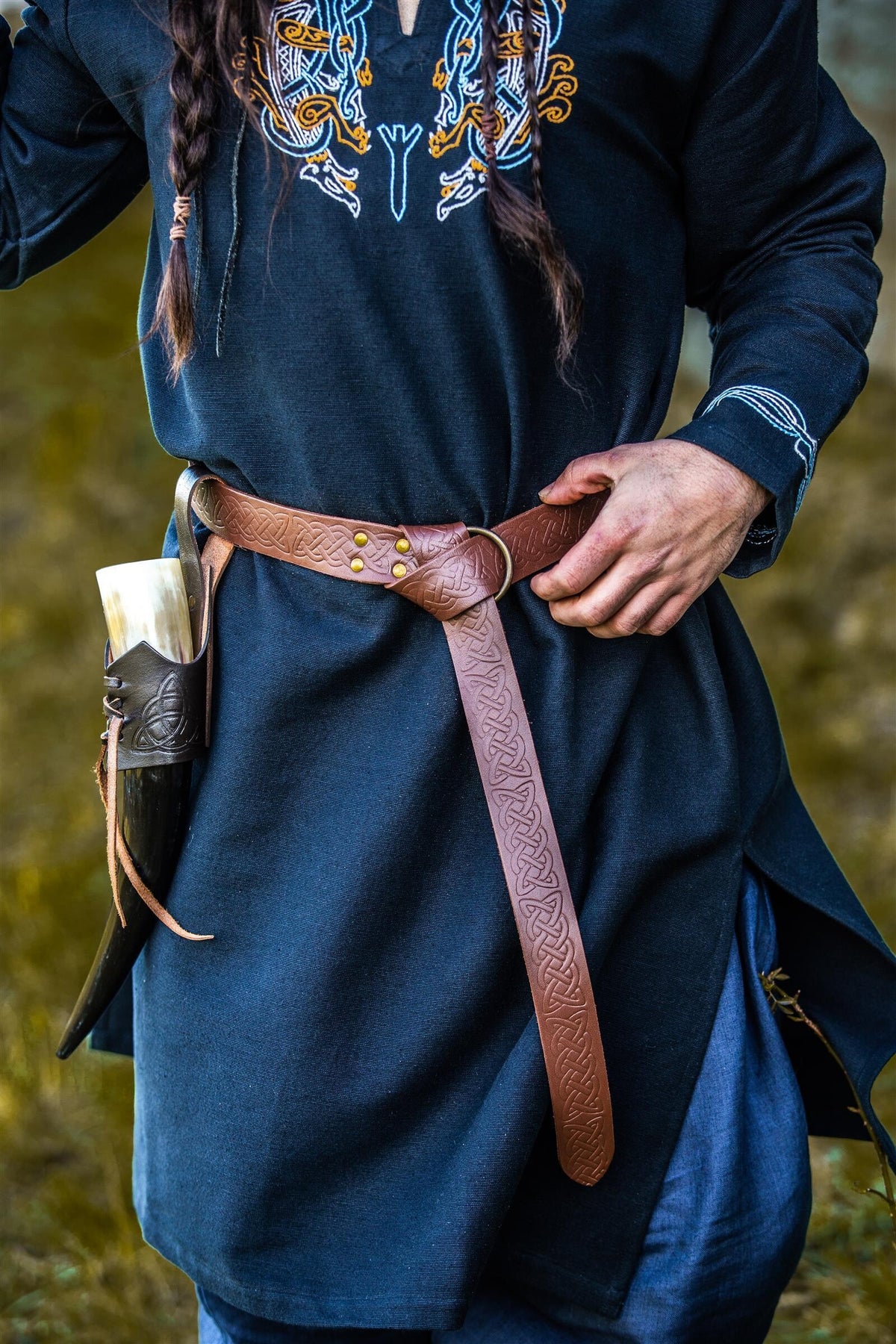 Ceinture celtique avec fermeture à anneau, brune