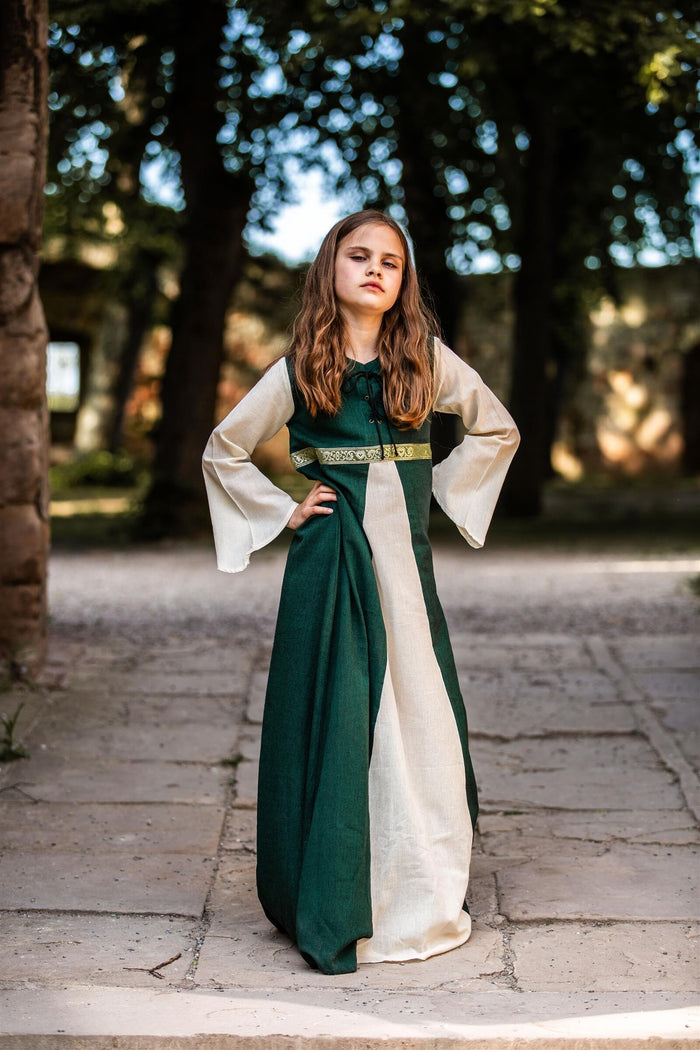 Meisjesjurk Ariane groen-wit