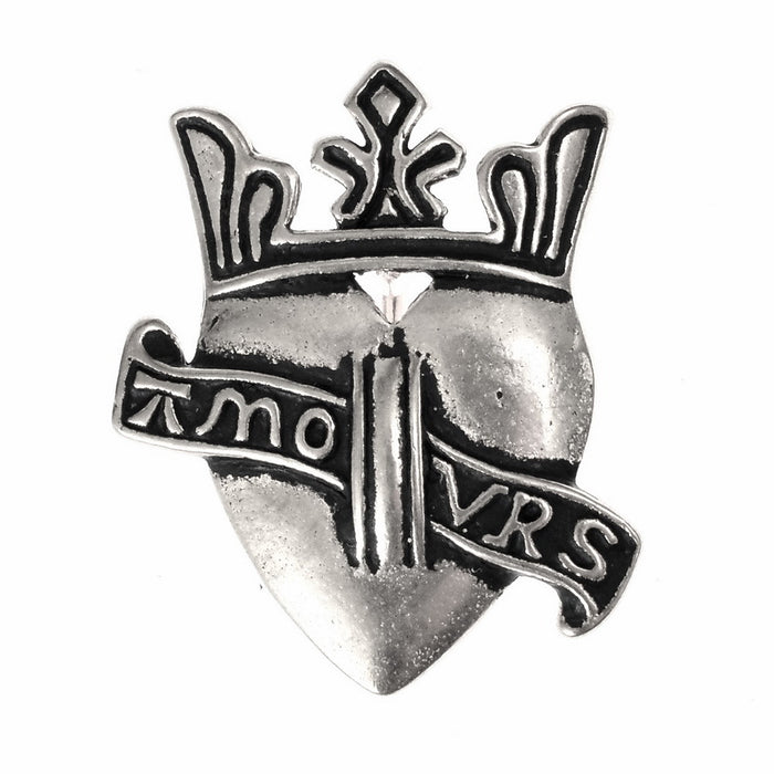 Piligrimo ženklas karūnuota širdimi „Amours“ Valenciennes, XIV a., padengtas sidabru bronza