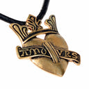 Medieval pendant crowned heart 'Amours' Valenciennes, 14th century, bronze