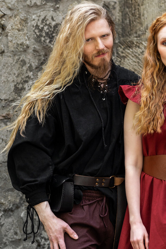 Piratenhemd met veters, zwart