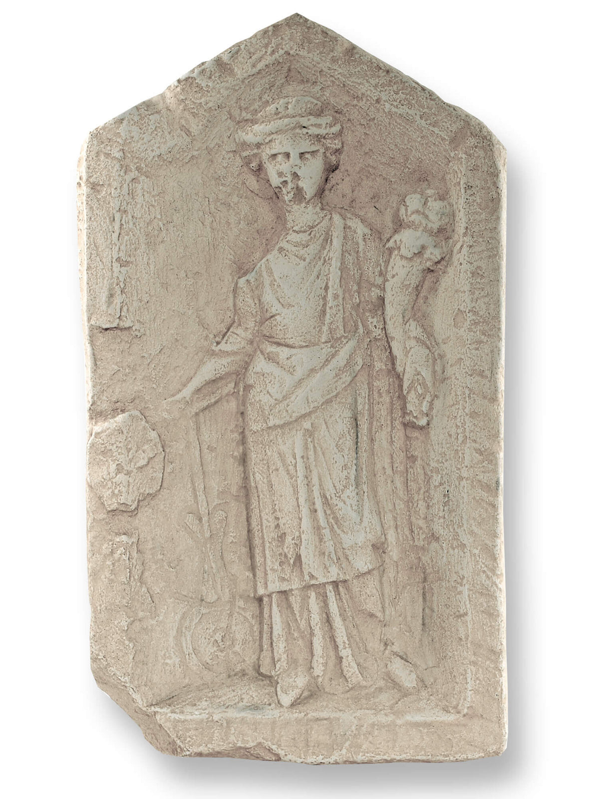 Wandrelief Fortuna, römische Göttin des Glücks und Schicksals, Alabastergips