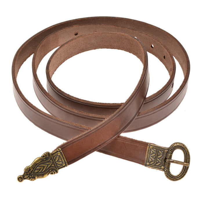 Laat-Romeinse riem met riemtong, zwart leer, verzilverd messing